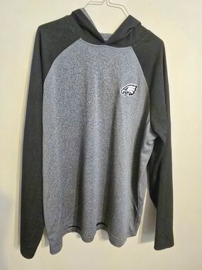 Antigua Gray and Black Raglan Eagles Pullover Hoodie